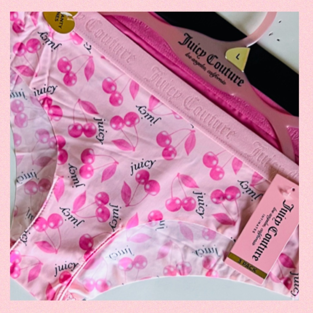 JUICY COUTURE 3pk Seamless No show Panties With Logo Cherry Pink Black LARGE - Picture 2 of 11